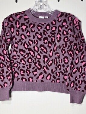 GAP Kids NWT Sz M (8) Mauve Crewneck Sweater with Pink and Plum Leopard Print